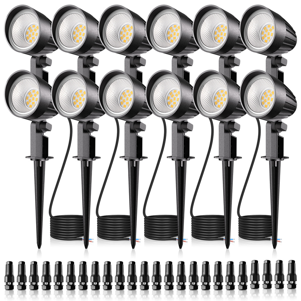 MEIKEE 7W 800LM Low Voltage Landscape Lighting, 12V 24V 2700K Warm White LED Landscape Lights IP66 Waterproof Outdoor Spot Lights for Garden Pathway Wall Tree Fence 2-Pack