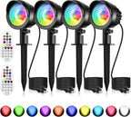 MEIKEE 15W RGB Color Changing Landscape Lighting 120V LED Landscape Lights with 4.9ft Cable IP66 Waterproof Outdoor Spot Lights for Garden Path Decoration