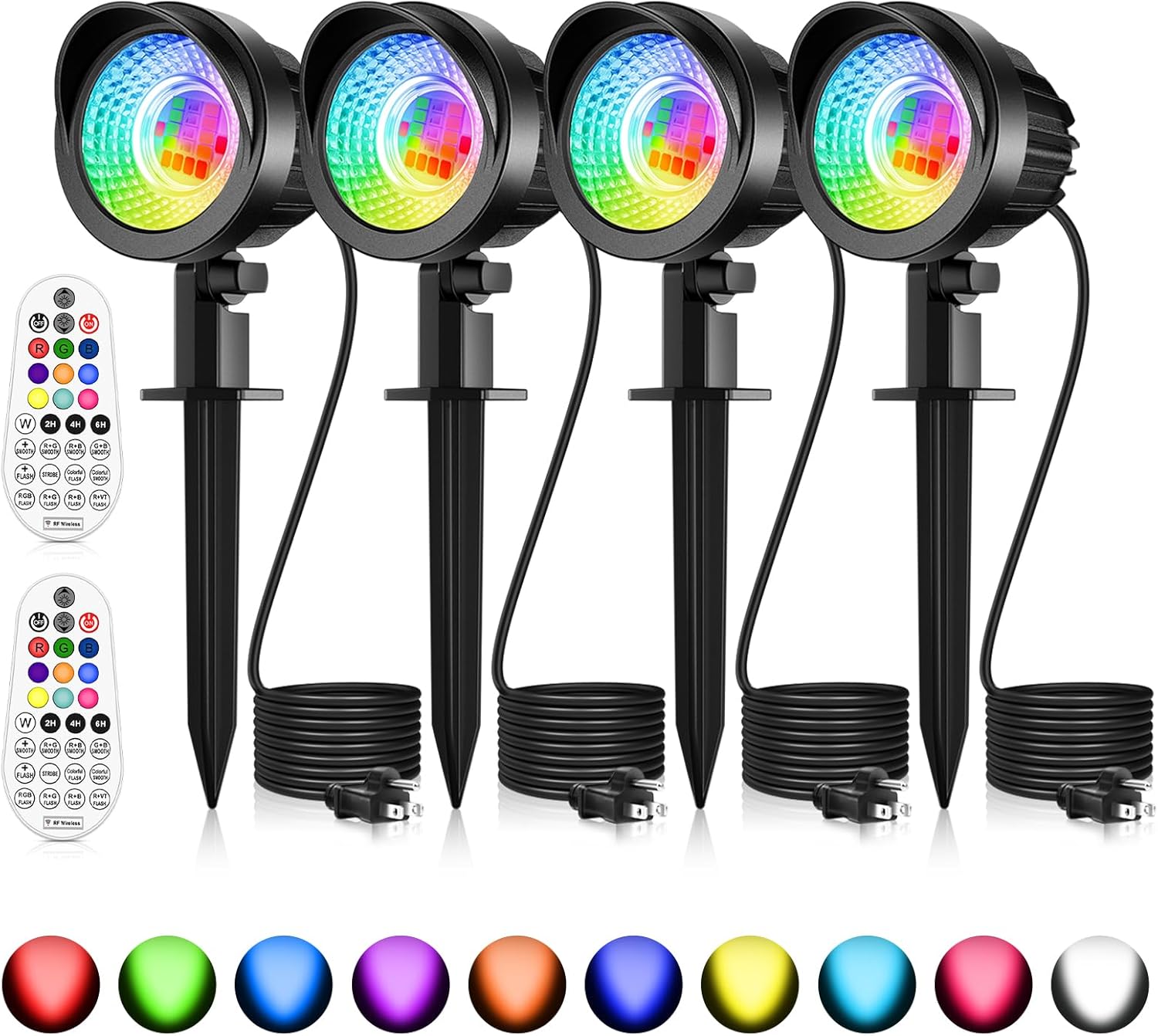 MEIKEE 15W RGB Color Changing Landscape Lighting 120V LED Landscape Lights with 4.9ft Cable IP66 Waterproof Outdoor Spot Lights for Garden Path Decoration
