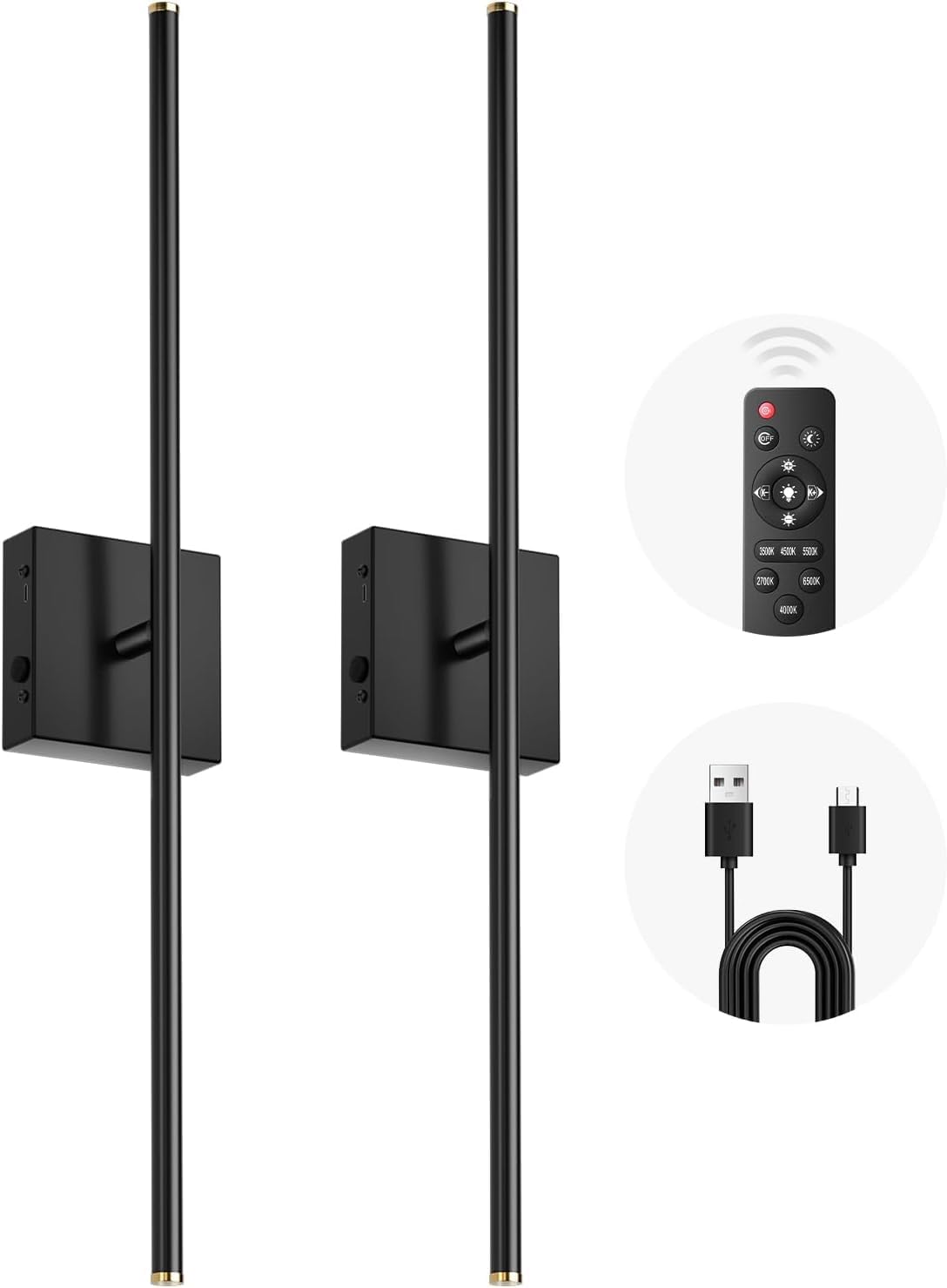 MEIKEE 2 Pack 28in Wireless Battery Wall Sconces, 10000mAh Rechargeable Remote Dimmable Wall Lights, 6 CCT 350° Rotatable Lamp for Bedroom Living Room Mirror Decor