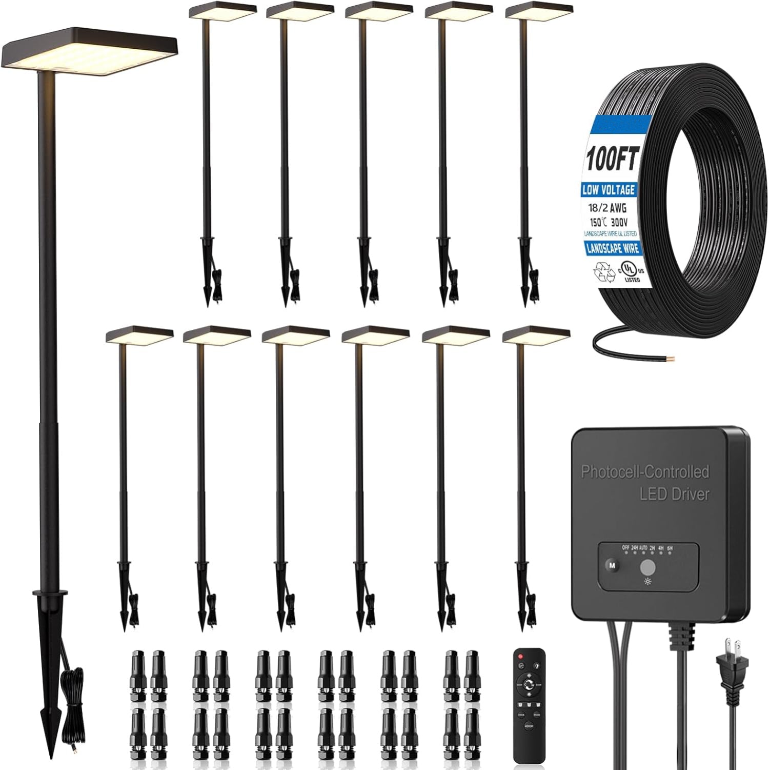 MEIKEE Low Voltage Landscape Lighting, All-in-one 6W LED Outdoor Pathway Lights Kit with Transformer and UL Listed Wire 5CCT IP66 Waterproof Landscape Lights for Walkway Garden Yard Patio(12 Pack)