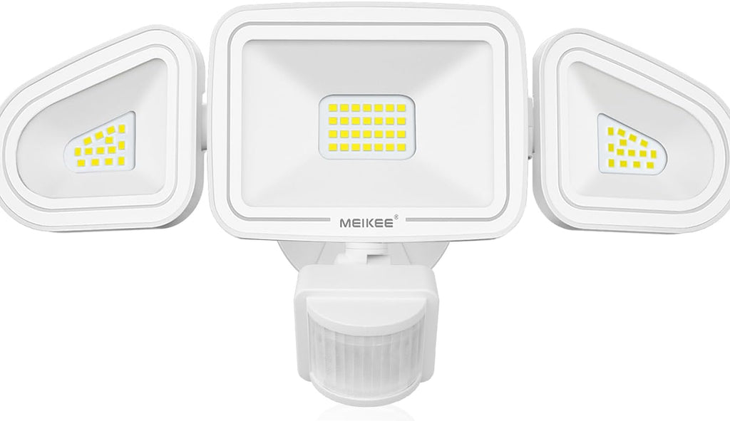 MEIKEE 42W LED Security Lights Motion Sensor Light Outdoor Flood Light, 3600LM 6500K IP66 Waterproof, 3 Adjustable Heads Motion Detector Lights for Outside Garage Yard Garden Porch Entryways