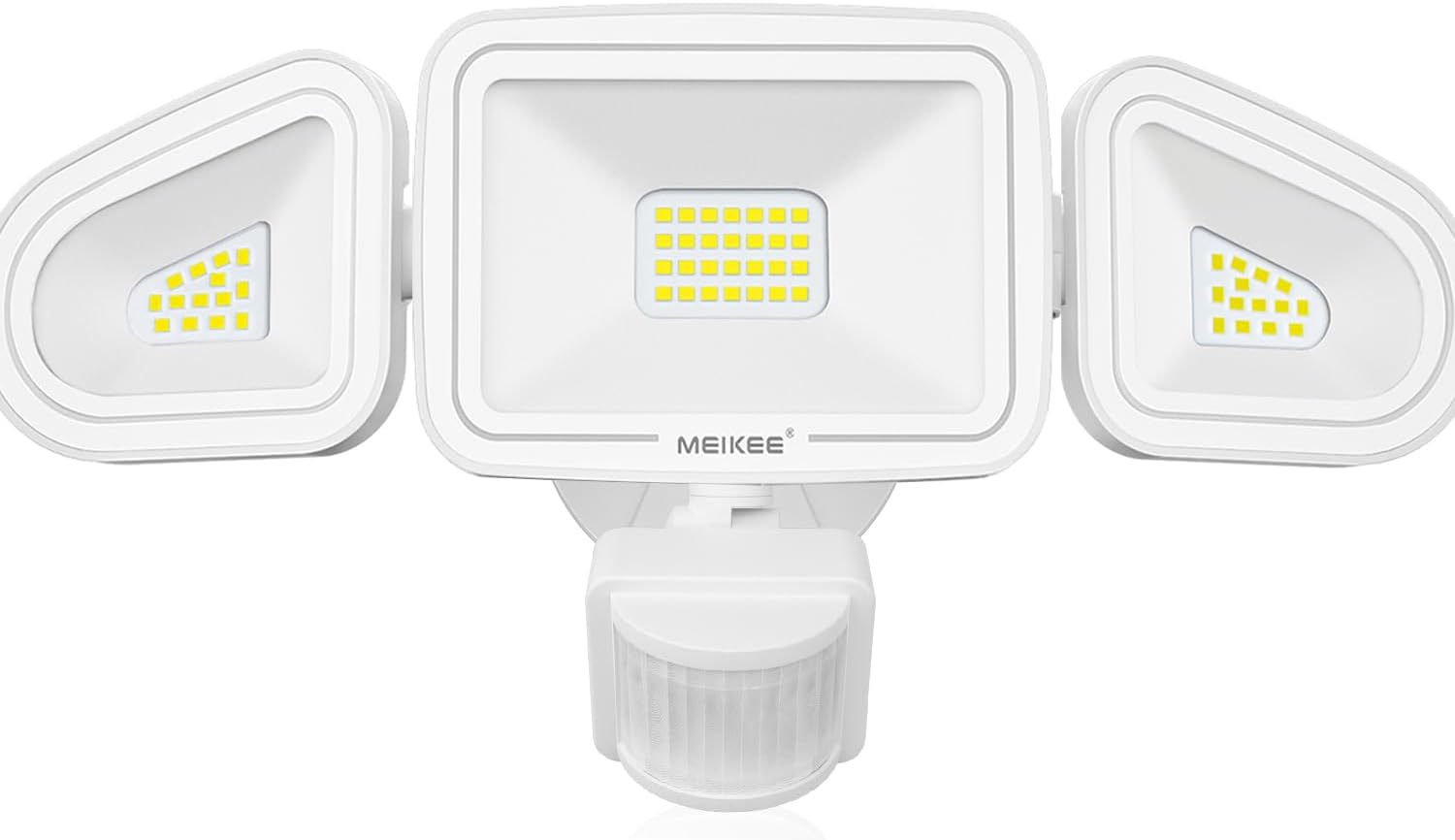 MEIKEE 42W LED Security Lights Motion Sensor Light Outdoor Flood Light, 3600LM 6500K IP66 Waterproof, 3 Adjustable Heads Motion Detector Lights for Outside Garage Yard Garden Porch Entryways