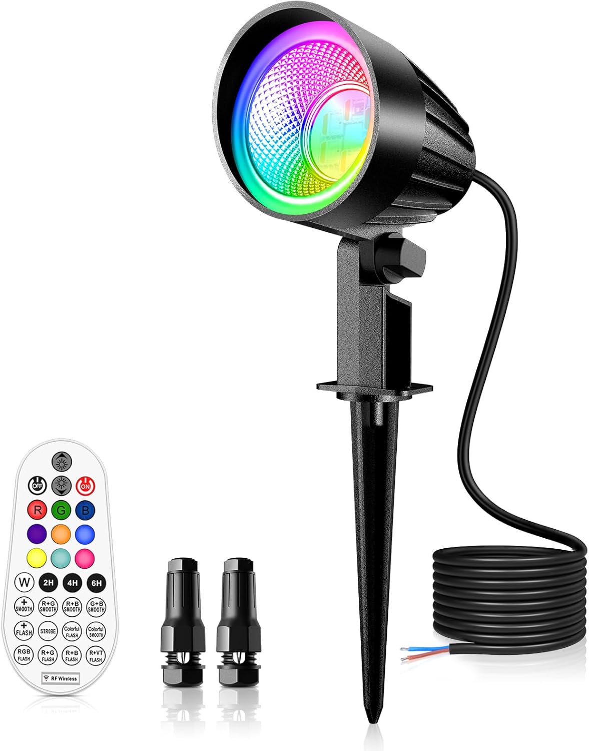 MEIKEE 15W RGBW Low Voltage Landscape Lighting, DC/AC 12V 24V Color Changing LED Landscape Lights IP66 Waterproof Garden Path Driveway Landscape Outdoor Lighting
