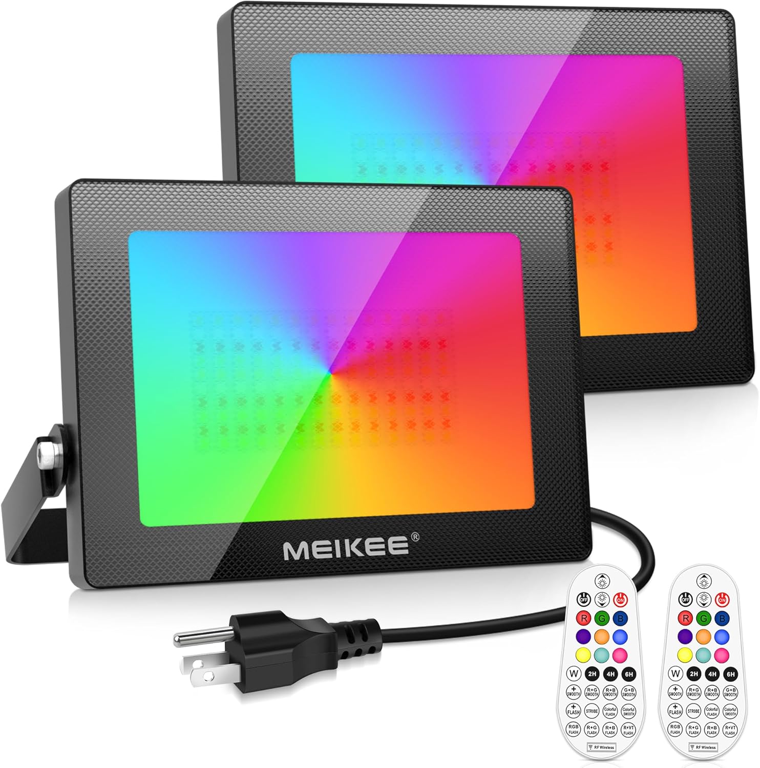 MEIKEE 100W RGB LED Flood Lights 1000W Equivalent RGB Color Changing LED Floodlights Christmas Decoration IP66 Waterproof Outdoor Wall Flood Lighting for Halloween Garden Party Stage (2 Pack)