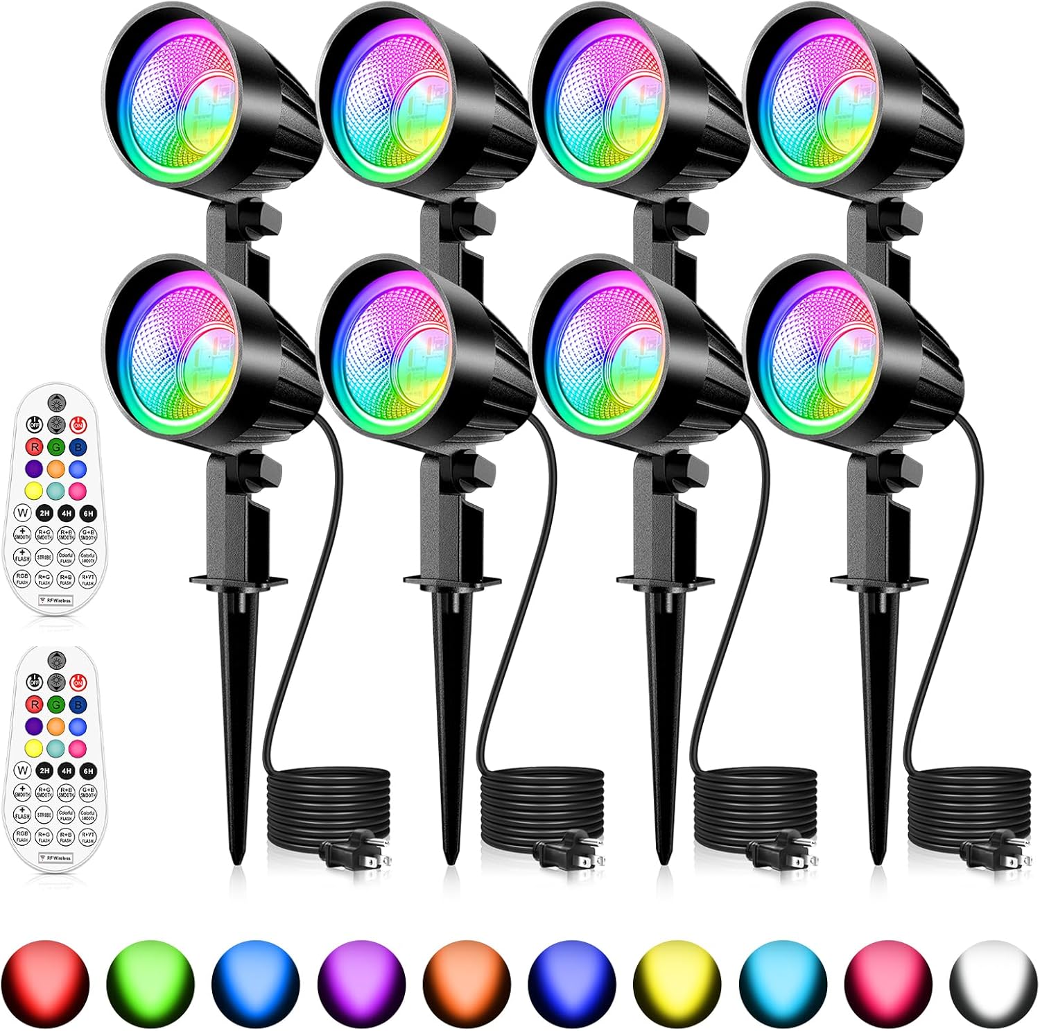 MEIKEE 15W RGB Color Changing Landscape Lighting 120V LED Landscape Lights with 4.9ft Cable IP66 Waterproof Outdoor Spot Lights for Garden Path Decoration