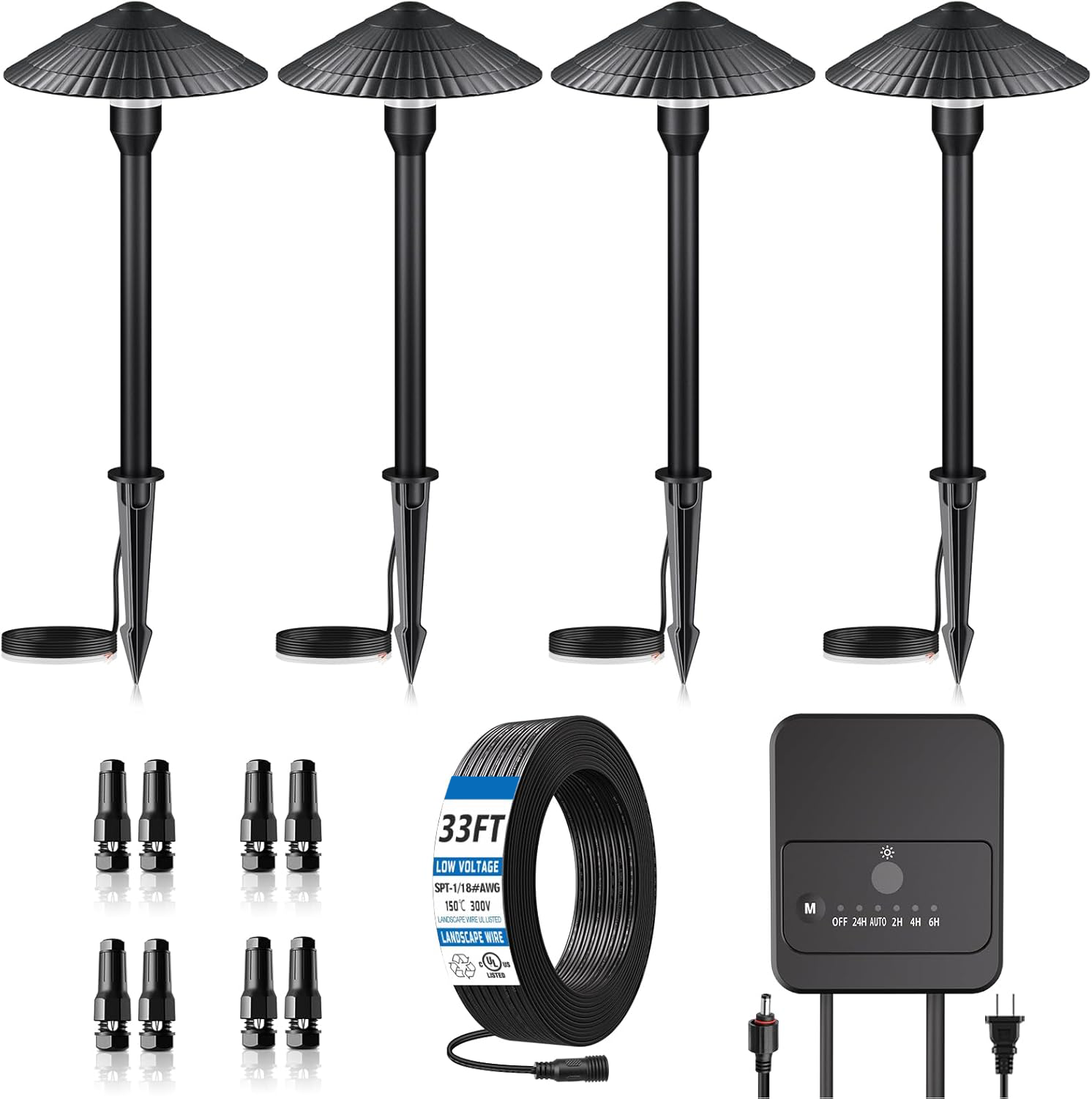 MEIKEE All-in-One Low Voltage Landscape Lighting Kit, 5W Dusk-to-Dawn LED Pathway Lights with Transformer, 2700K Warm White IP66 Waterproof Outdoor Lights for Yard & Patio