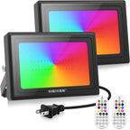 MEIKEE 60W RGB Flood Lights Outdoor, 6000LM Dimmable Color Changing LED Floodlights, IP66 Waterproof Wall Stage Lighting for Christmas Halloween Decorations 2-Pack
