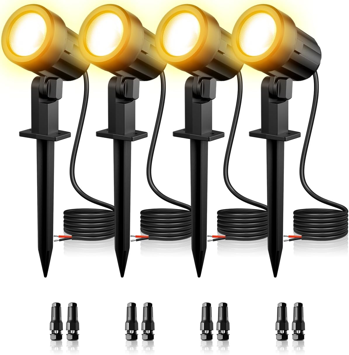 MEIKEE 4 Pack 3W Low Voltage LED Landscape Spotlights Kit with Connectors, 2700K Warm White IP Waterproof Outdoor Spot Lights for Trees, Garden, Yard & Pathways