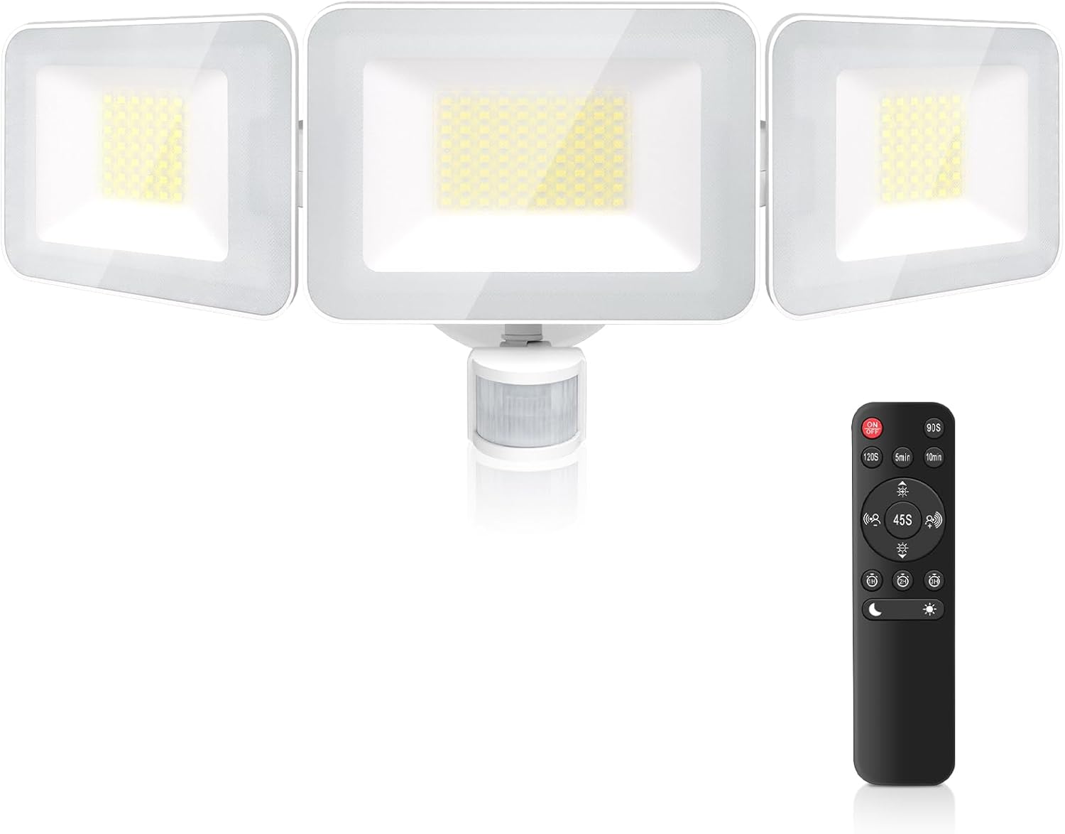 MEIKEE 100W LED Flood Lights Motion Sensor Light Outdoor, 9600lm 6500K Daylight White, IP65 Waterproof, 3 Adjustable Heads, Auto Dusk to Dawn Security Lighting for Garage, Yard, Porch, Driveway