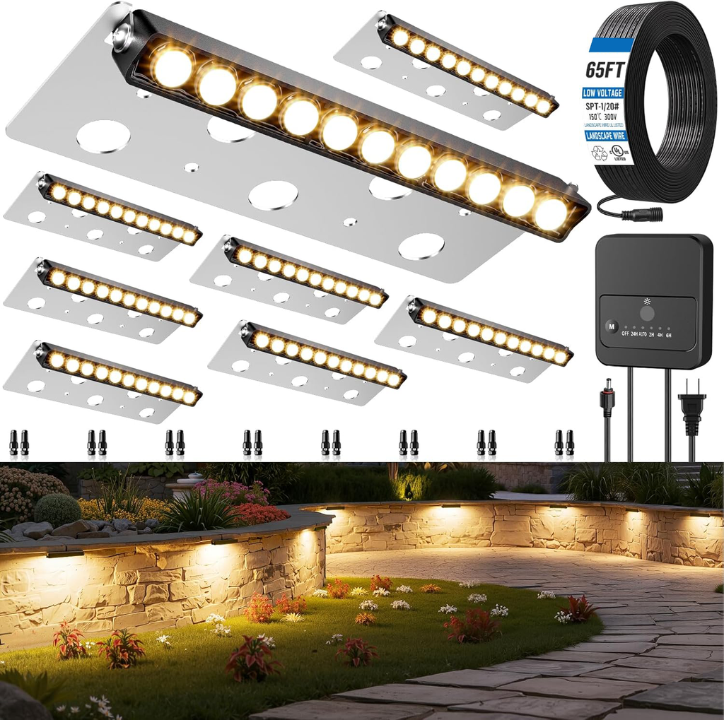 MEIKEE All-in-One Low Voltage Retaining Wall Lights Kit with Transformer, 3W 2700K Warm White Hardscape Step Lights, IP68 Waterproof Outdoor Fence Decor Lighting for Patio & Stairs