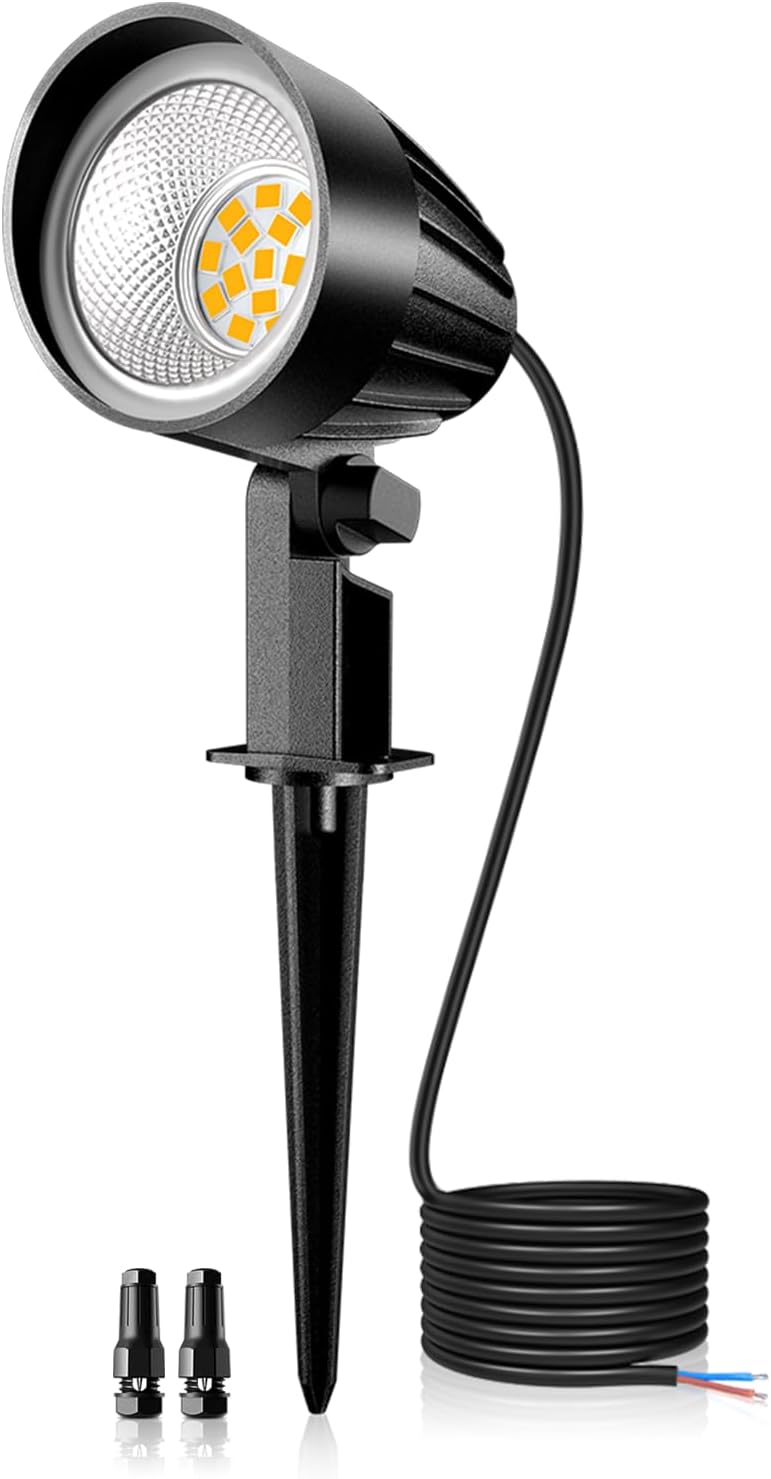 MEIKEE 7W Low Voltage Landscape Lighting with Connectors, 2700K Warm White Landscape Lighting, IP66 Waterproof Outdoor Spotlights for Garden, Driveway, Yard, Lawn(1 Pack)