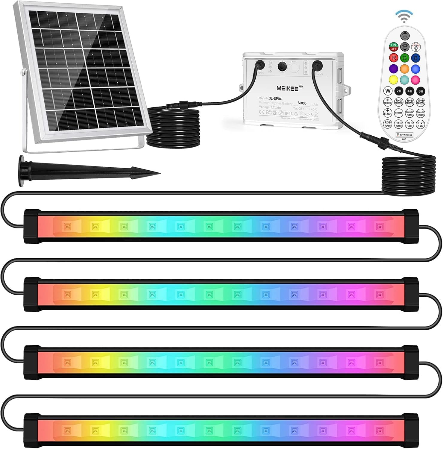MEIKEE Solar RGBW LED Wall Washer Light 4 in 1, IP66 Waterproof Color Changing Solar Wall Strip Lights Bar with Remote, Flood Light for Outdoor Indoor Halloween Christmas Stage Lighting