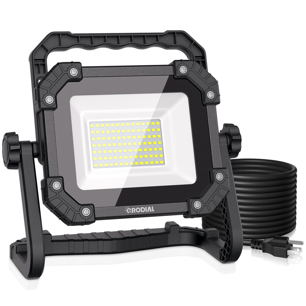 80W 120v Portable LED Work Light with Stand 10000 Lumen Adjustable Flood Light with 3 Brightness Modes for Garage Workshop