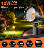 MEIKEE 12W Landscape Lighting, 120V 2700K Warm White LED Garden Lights, IP66 Waterproof Outdoor Landscape Spot Lights with US Plug for Wall Tree Fence Yard Path (2 Pack)