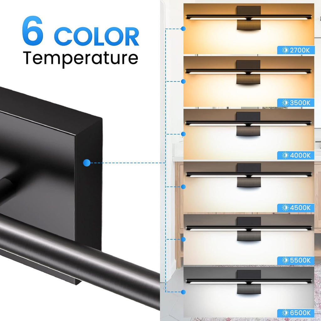 MEIKEE Modern Bathroom Vanity Light 40 inch, 22W Dimmable 6CCT Led Bathroom Light Fixture Over Mirror, Black Bar Vanity Light for Mirror FCC Certificated