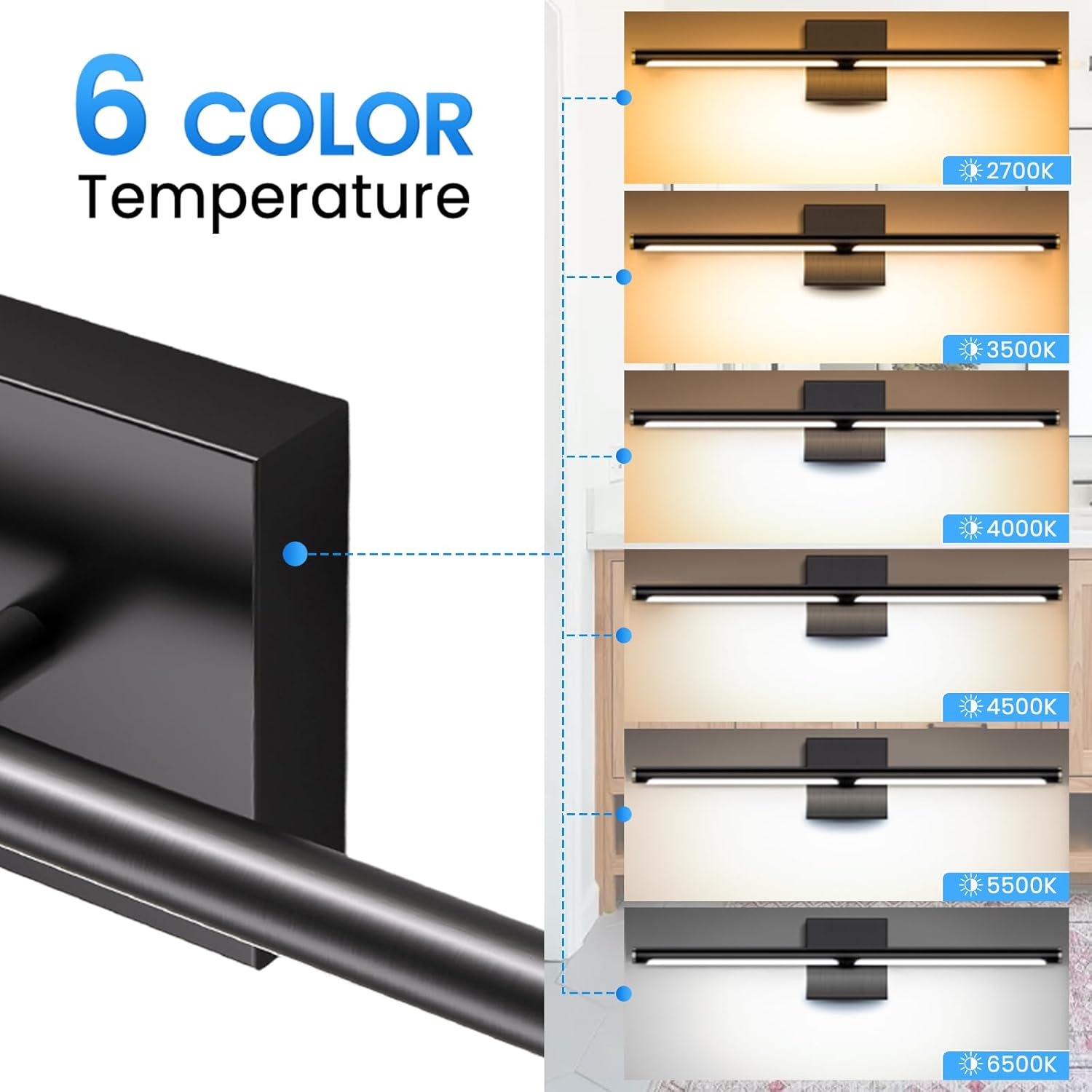 MEIKEE Modern Bathroom Vanity Light 40 inch, 22W Dimmable 6CCT Led Bathroom Light Fixture Over Mirror, Black Bar Vanity Light for Mirror FCC Certificated