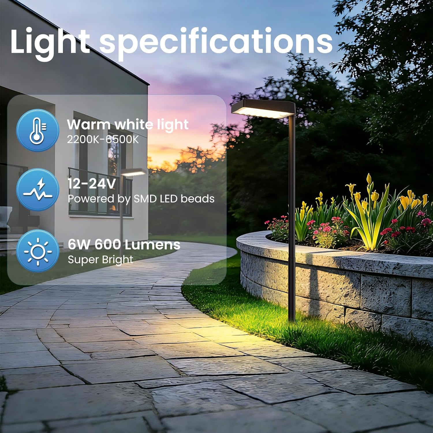 MEIKEE Low Voltage Landscape Lighting, All-in-one 6W LED Outdoor Pathway Lights Kit with Transformer and UL Listed Wire 5CCT IP66 Waterproof Landscape Lights for Walkway Garden Yard Patio(12 Pack)