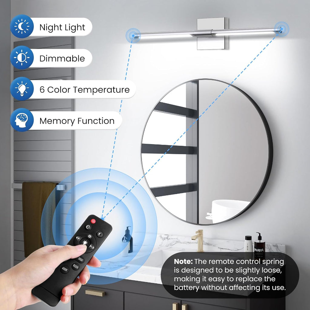 MEIKEE Modern Bathroom Vanity Light 24 Inch, Rotatable, 18W Dimmable 6CCT Led Bathroom Light Fixture Over Mirror, Nickel Bar Vanity Light for Mirror FCC Certificated