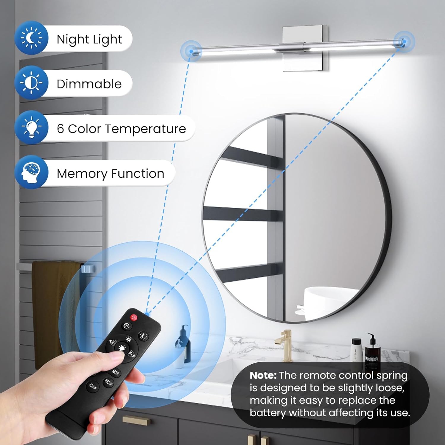 MEIKEE Modern Bathroom Vanity Light 24 Inch, Rotatable, 18W Dimmable 6CCT Led Bathroom Light Fixture Over Mirror, Nickel Bar Vanity Light for Mirror FCC Certificated