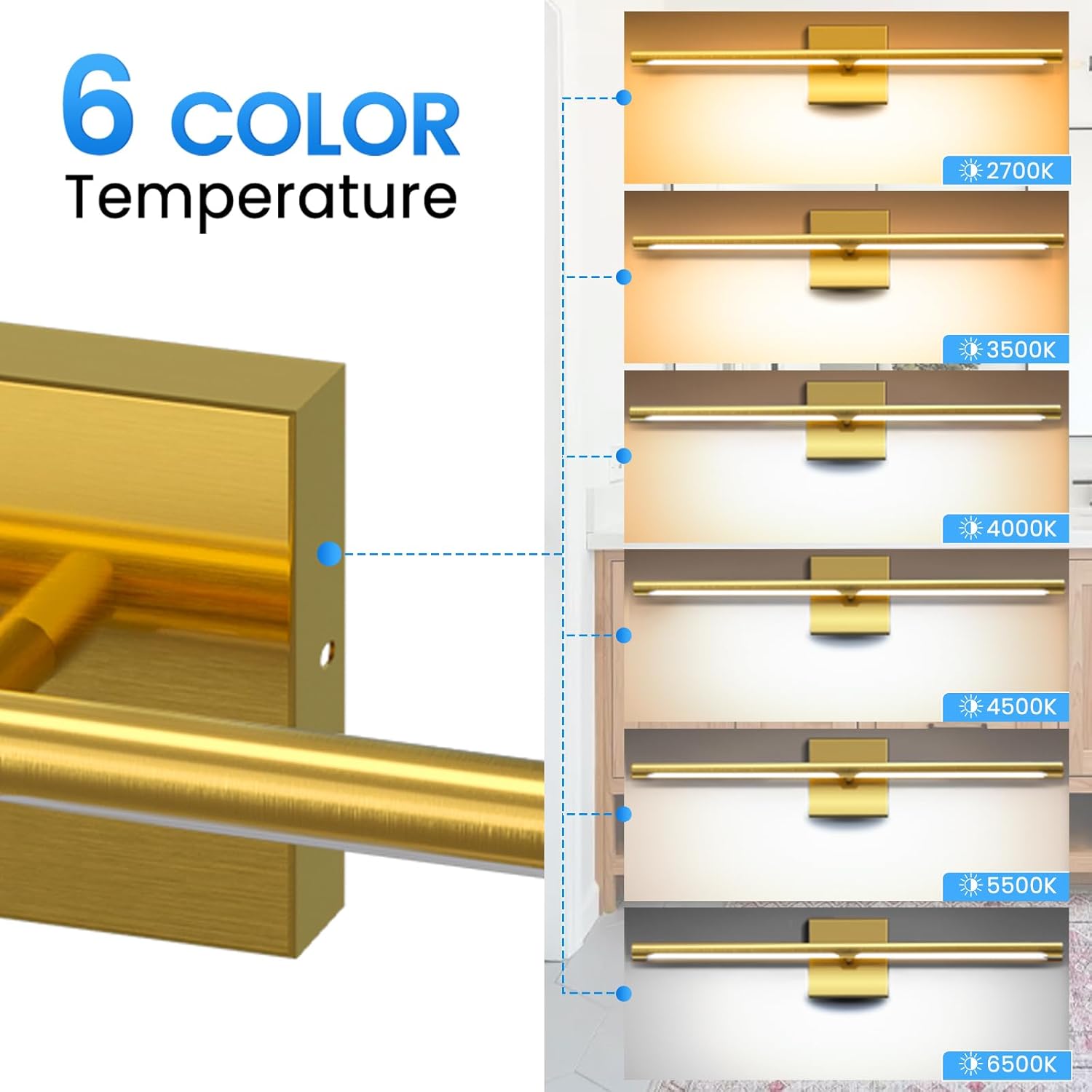 MEIKEE Modern Bathroom Vanity Light 32 inch, 20W Dimmable 6CCT Led Bathroom Light Fixture Over Mirror, Gold Bar Vanity Light for Mirror FCC Certificated, Classic Gold