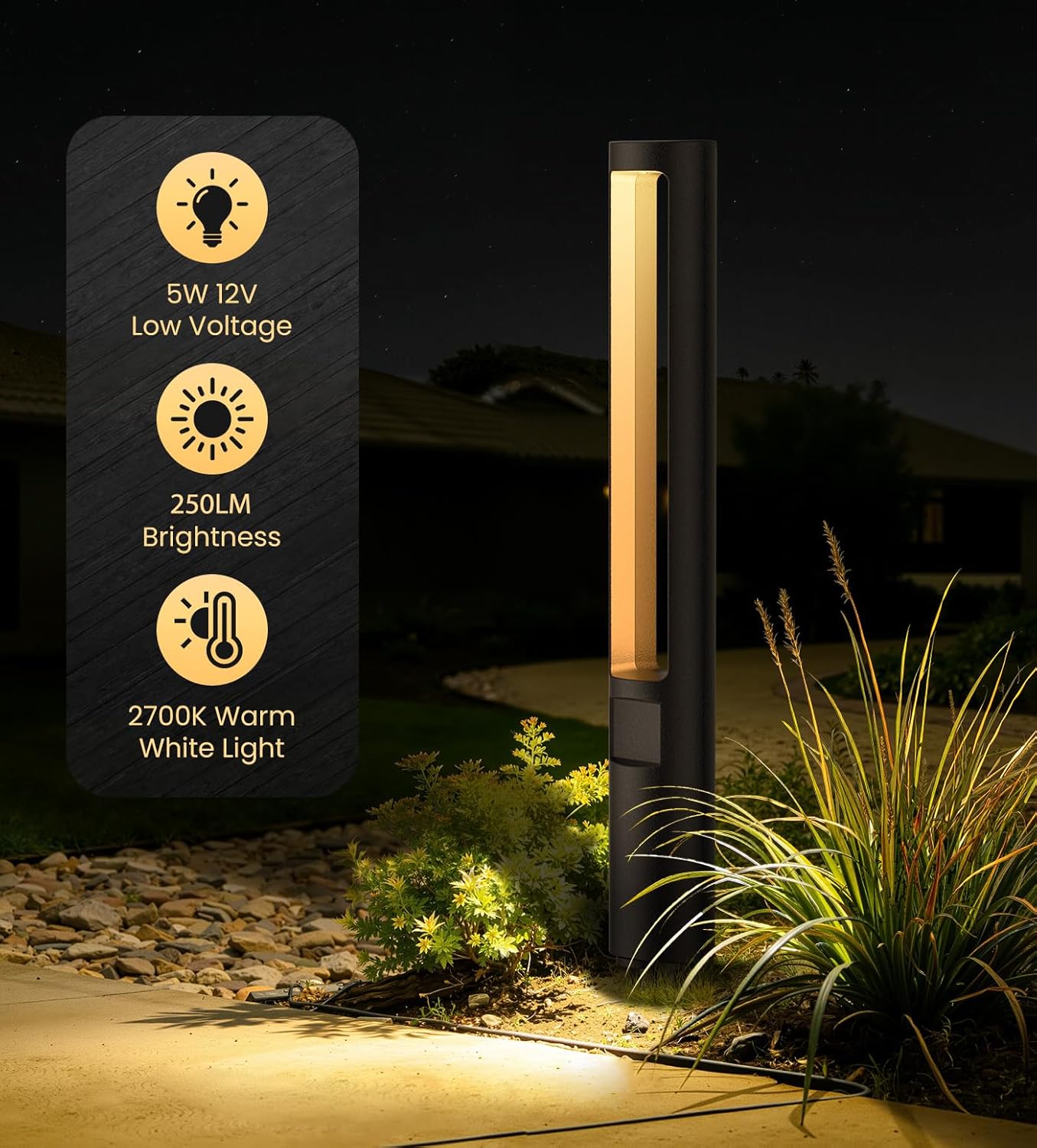 MEIKEE 5W Low Voltage Pathway Lights, 2700K 250LM LED Landscape Lighting, 12-24V, Aluminum IP66 Waterproof Outdoor Path Lights with Connectors for Garden Walkway Yard 4 Pack (Non-Dusk to Dawn)