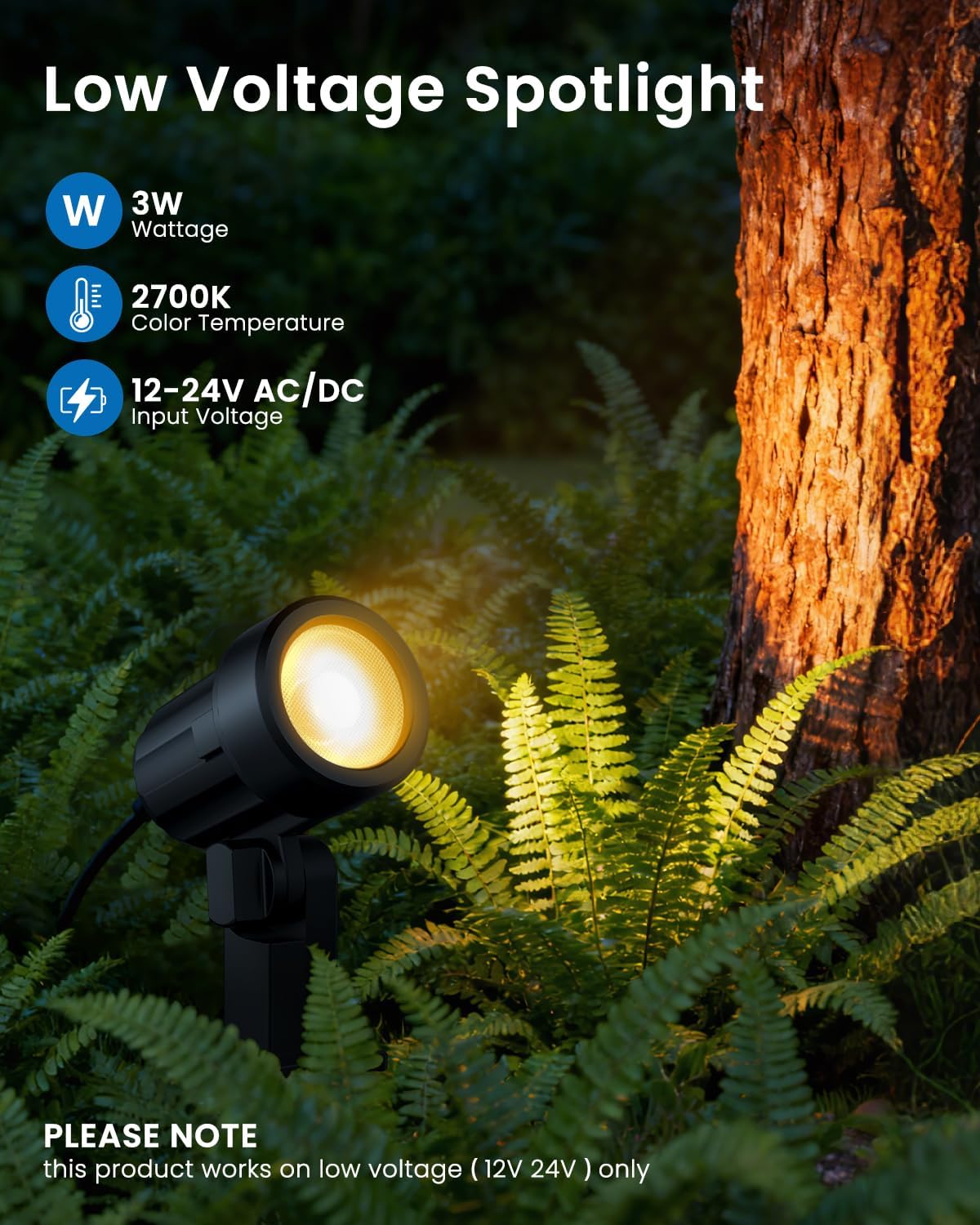 MEIKEE 4 Pack 3W Low Voltage LED Landscape Spotlights Kit with Connectors, 2700K Warm White IP Waterproof Outdoor Spot Lights for Trees, Garden, Yard & Pathways