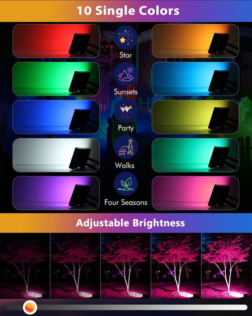 MEIKEE 150W RGBW LED Flood Lights Outdoor, 1500W Eqv Dimmable Wall Flood Lighting, IP66 Waterproof Color-Changing Stage Lighting for Christmas Halloween Party Stage, 2-Pack