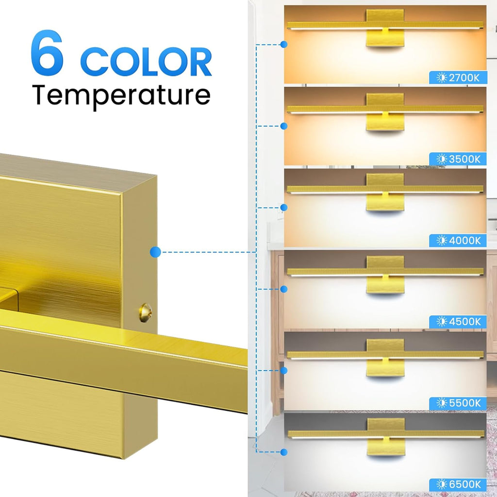 MEIKEE Modern Bathroom Vanity Light 32 inch, 20W Dimmable 6CCT Led Bathroom Light Fixture Over Mirror, Gold Bar Vanity Light for Mirror FCC Certificated, Classic Gold