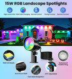 MEIKEE 15W RGB Color Changing Landscape Lighting 120V LED Landscape Lights with 4.9ft Cable IP66 Waterproof Outdoor Spot Lights for Garden Path Decoration