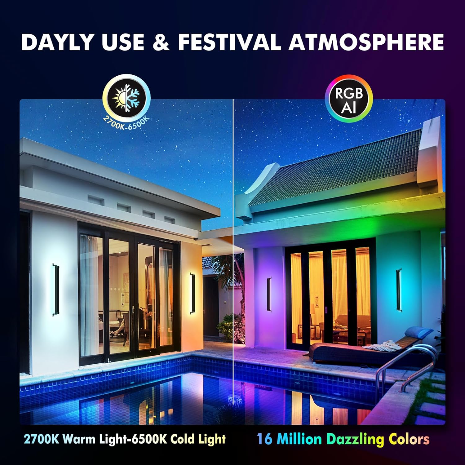 MEIKEE RGB Wall Washer Light, 42W RGBCW Smart APP Waterproof LED Strip Lights Bar, Dimmable for Church Wedding Birthday Party Outdoor Stage Lighting Christmas Decoration
