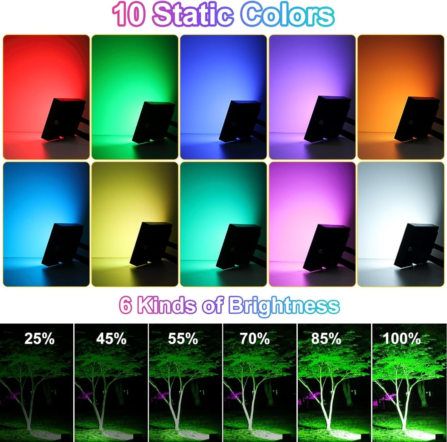 MEIKEE RGB Color Changing Solar Powered Outdoor Flood Light with Remote Control, IP66 Waterproof Wall Washer Light, 10 Colors, 12 Lighting Modes, 6 Brightness Levels, Timer & Memory Function, 5M Extension Cord for Garden, Party & Stage Decor