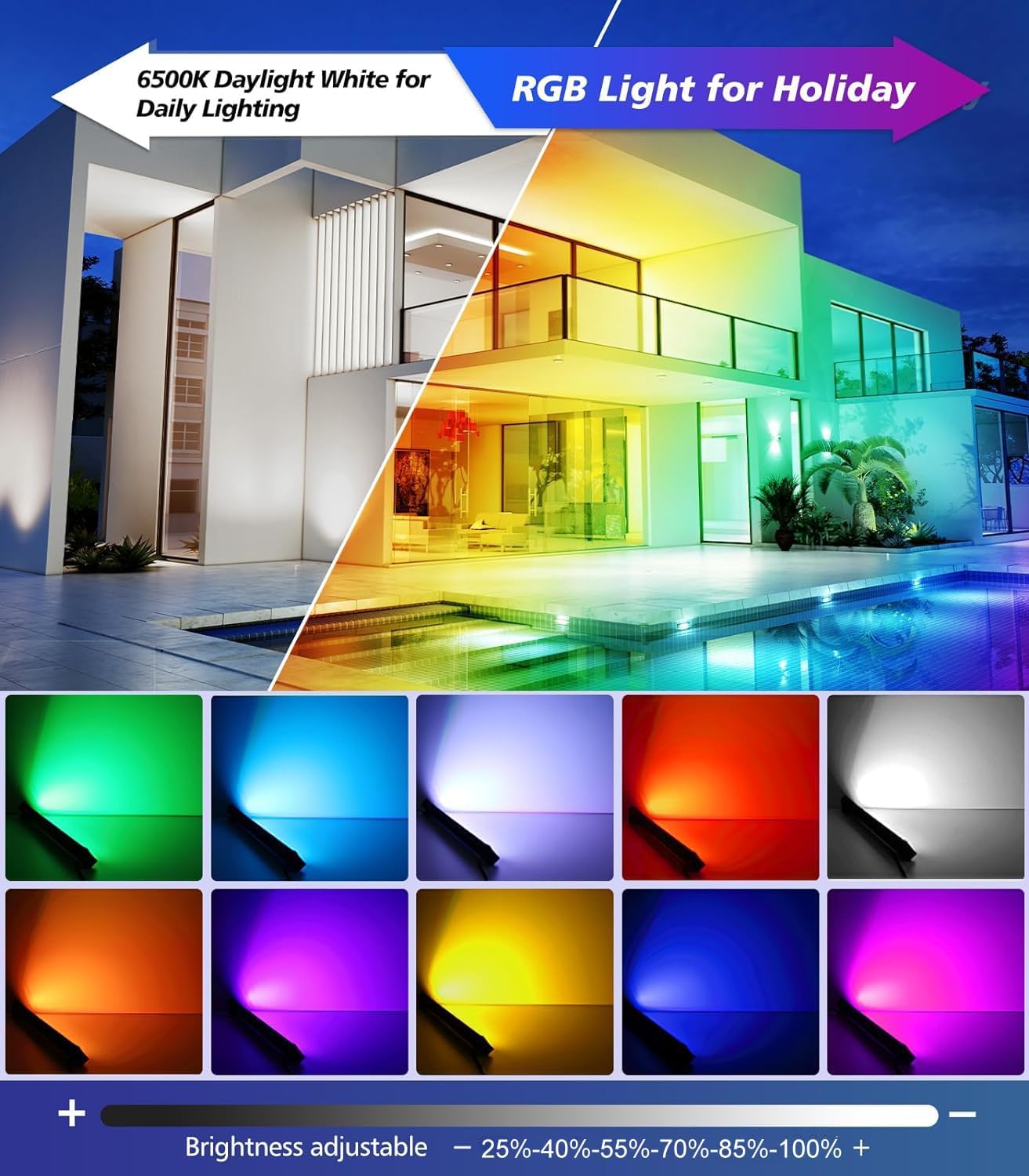 MEIKEE 42W RGBW Wall Washer Light, 3350lm, IP66 Waterproof Wash Light Bar with Remote, Color Changing Wash Flood Strip Lighting for Stage Party Wedding Christmas Decoration