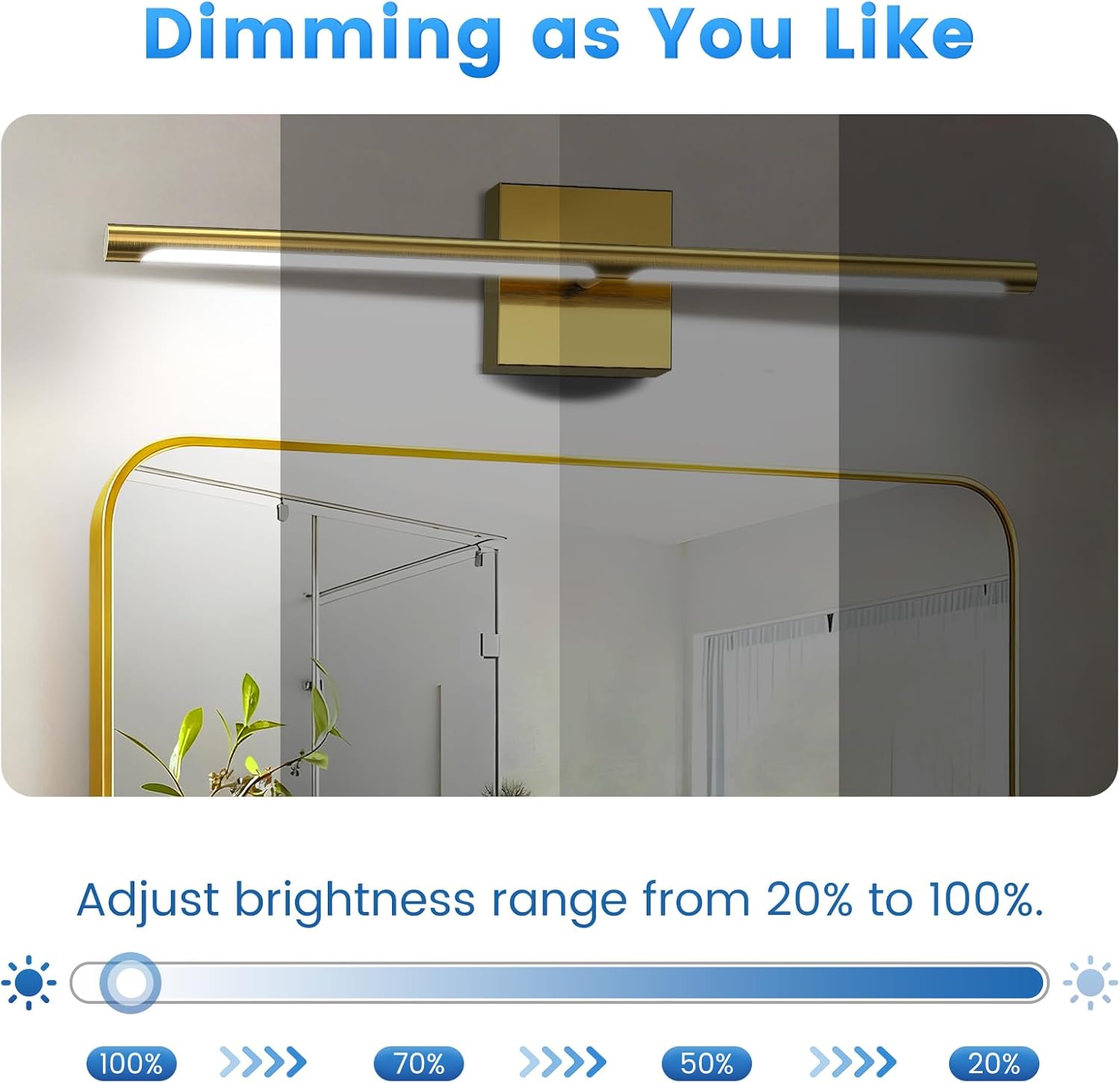 MEIKEE Modern Bathroom Vanity Light 32 inch, 20W Dimmable 6CCT Led Bathroom Light Fixture Over Mirror, Gold Bar Vanity Light for Mirror FCC Certificated, Classic Gold