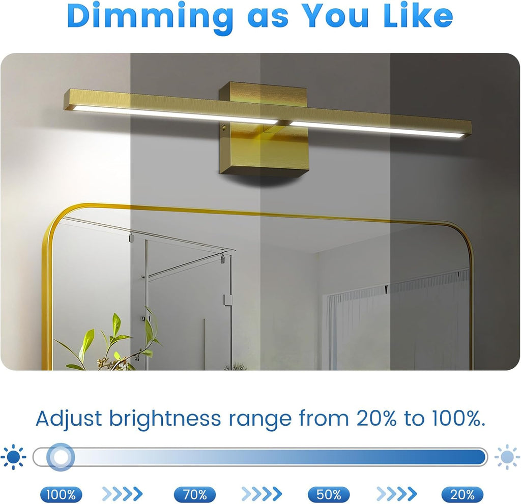 MEIKEE Modern Bathroom Vanity Light 32 inch, 20W Dimmable 6CCT Led Bathroom Light Fixture Over Mirror, Gold Bar Vanity Light for Mirror FCC Certificated, Classic Gold