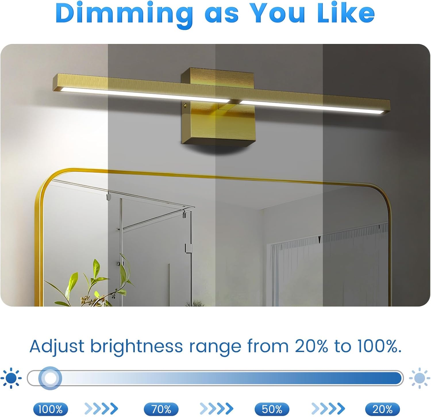 MEIKEE Modern Bathroom Vanity Light 32 inch, 20W Dimmable 6CCT Led Bathroom Light Fixture Over Mirror, Gold Bar Vanity Light for Mirror FCC Certificated, Classic Gold