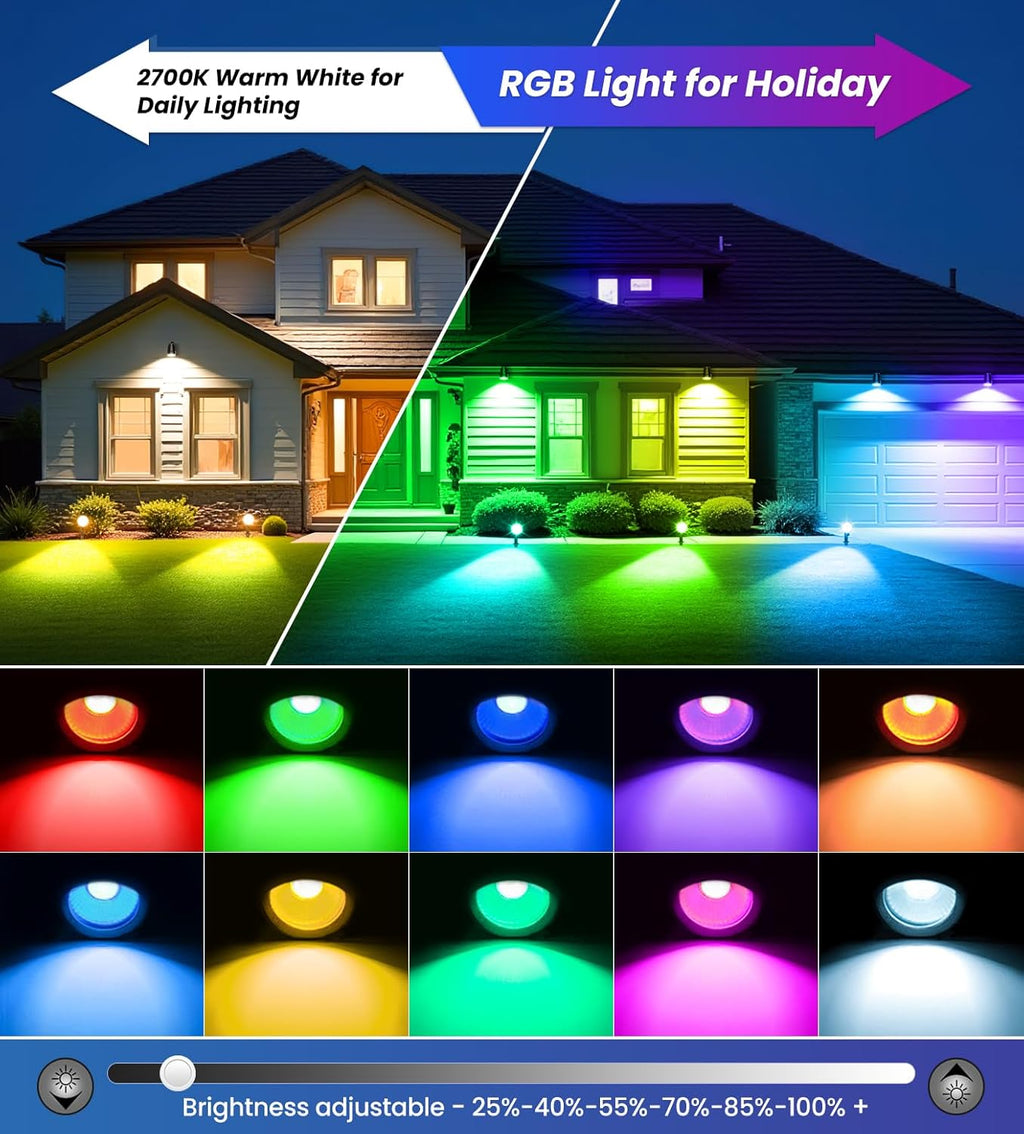 MEIKEE 15W RGB Color Changing Landscape Lighting 120V LED Landscape Lights with 4.9ft Cable IP66 Waterproof Outdoor Spot Lights for Garden Path Decoration