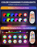 MEIKEE 60W RGB Flood Lights Outdoor, 6000LM Dimmable Color Changing LED Floodlights, IP66 Waterproof Wall Stage Lighting for Christmas Halloween Decorations 2-Pack