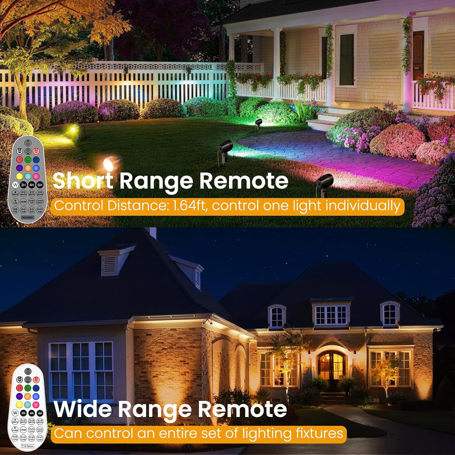 MEIKEE RGBW Low Voltage Landscape Lights Kit, 15W Color Changing Landscape Lights with Transformer 65FT UL-Listed Wire, Outdoor Spotlights IP66 Waterproof Remote Control for Holiday Yard Garden, 8Pack