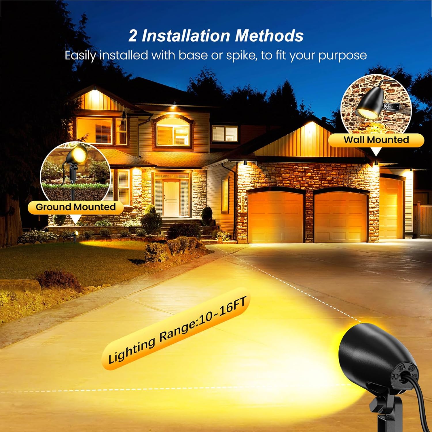 MEIKEE 20W Outdoor LED Landscape Lighting Spot Lights Outdoor 1880LM IP66 Waterproof Landscape Lights for Pathway Patio Yard Lawn Decorative 120V US 3-Plug 2 Packs