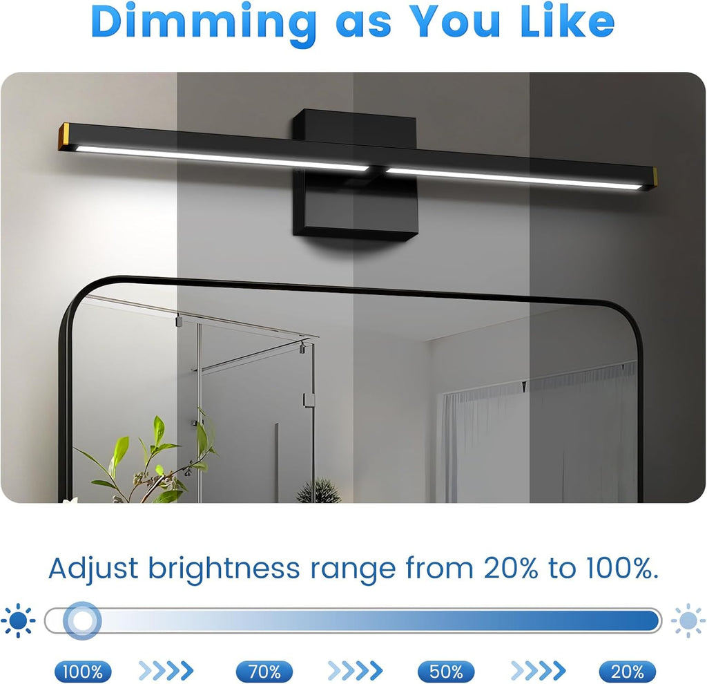 MEIKEE Modern Bathroom Vanity Light 40 inch, 22W Dimmable 6CCT Led Bathroom Light Fixture Over Mirror, Black Bar Vanity Light for Mirror FCC Certificated