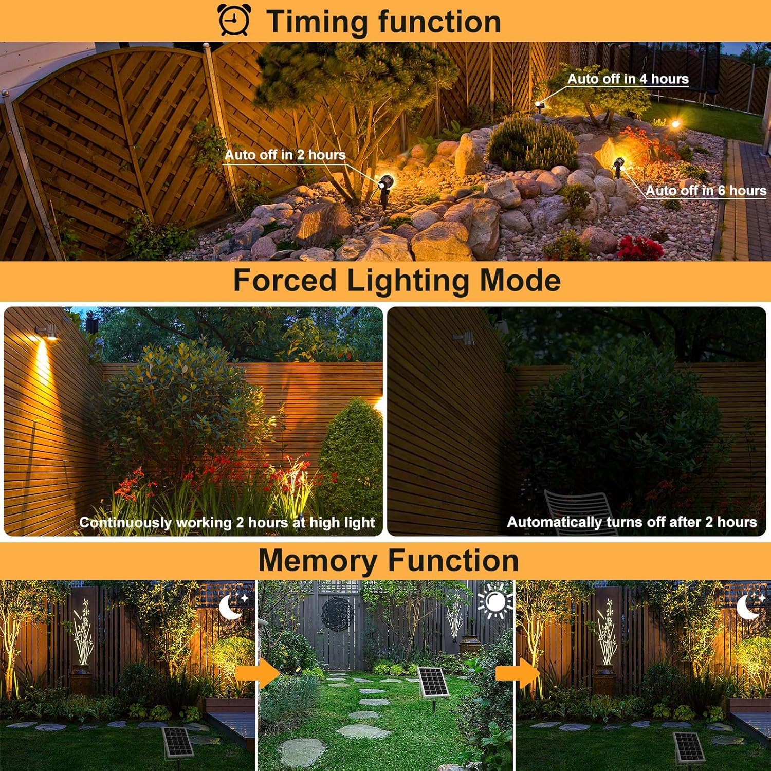 MEIKEE 6 in 1 Solar Spotlights Outdoor, 6W/6V Solar Powered Landscape Lights IP66 Waterproof Auto On/Off Landscape Spotlights with 3 Colors 56ft Cord for Garden Path Yard Patio Light