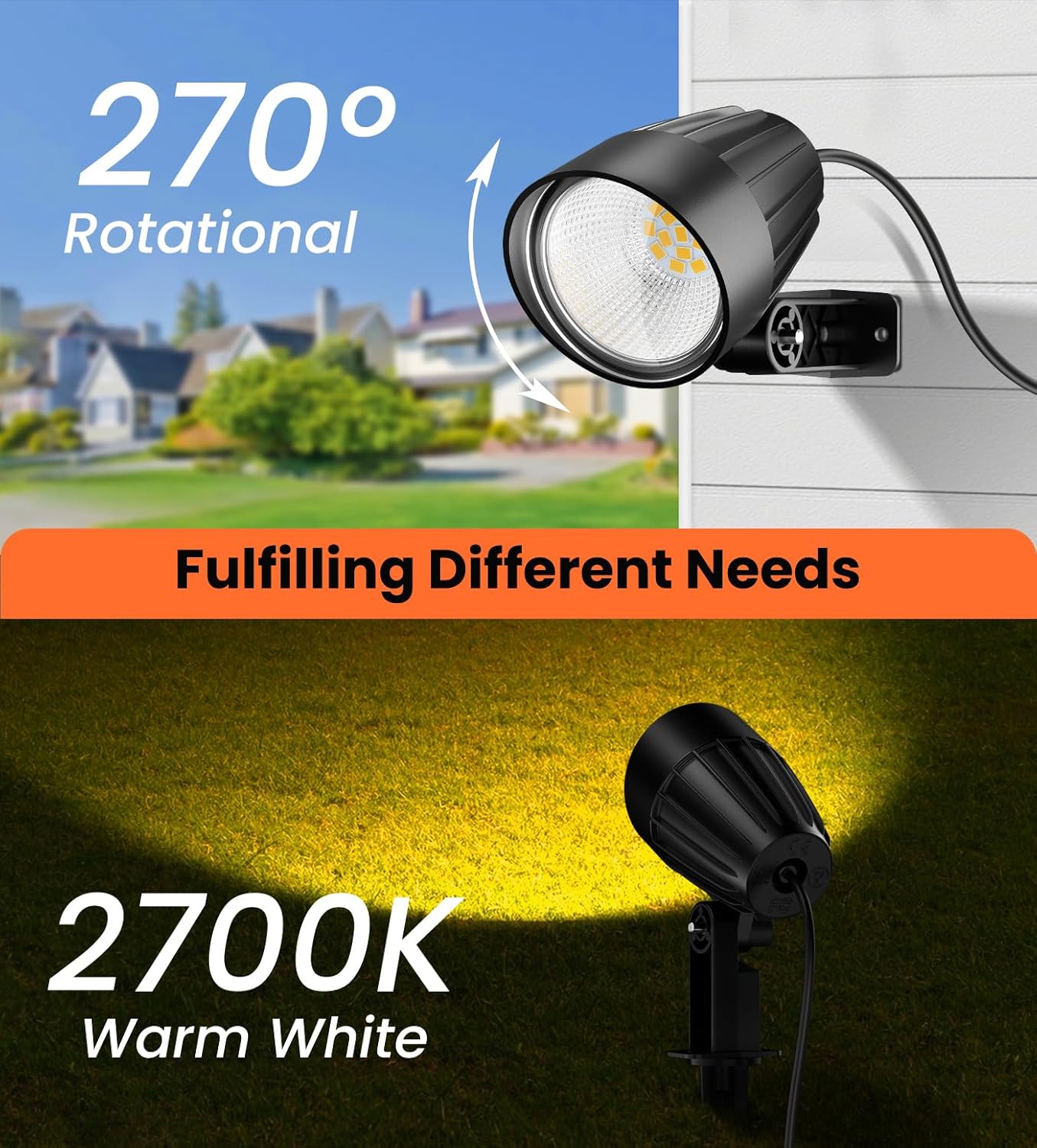 MEIKEE 7W Low Voltage Landscape Lighting with Connectors, 2700K Warm White Landscape Lighting, IP66 Waterproof Outdoor Spotlights for Garden, Driveway, Yard, Lawn(1 Pack)