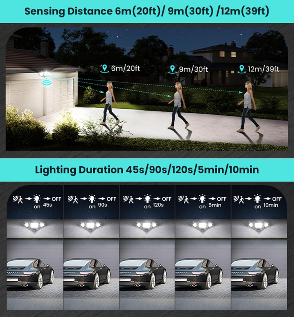 MEIKEE 100W LED Flood Lights Motion Sensor Light Outdoor, 9600lm 6500K Daylight White, IP65 Waterproof, 3 Adjustable Heads, Auto Dusk to Dawn Security Lighting for Garage, Yard, Porch, Driveway