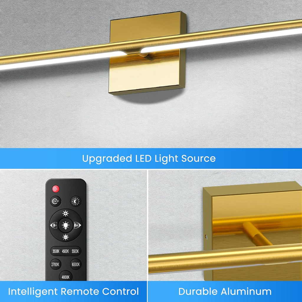 MEIKEE Modern Bathroom Vanity Light 32 inch, 20W Dimmable 6CCT Led Bathroom Light Fixture Over Mirror, Gold Bar Vanity Light for Mirror FCC Certificated, Classic Gold