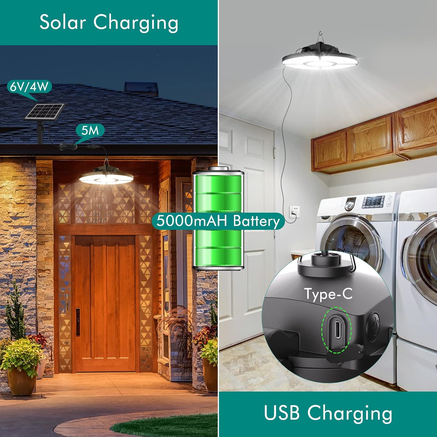 MEIKEE Solar Motion Sensor Pendant Lights with Remote Control, 2700K-6500K Dimmable Hanging Solar Shed Light with Timer & Memory Function, Indoor Outdoor Solar Lamp for Garage, Barn, Patio & Gazebo