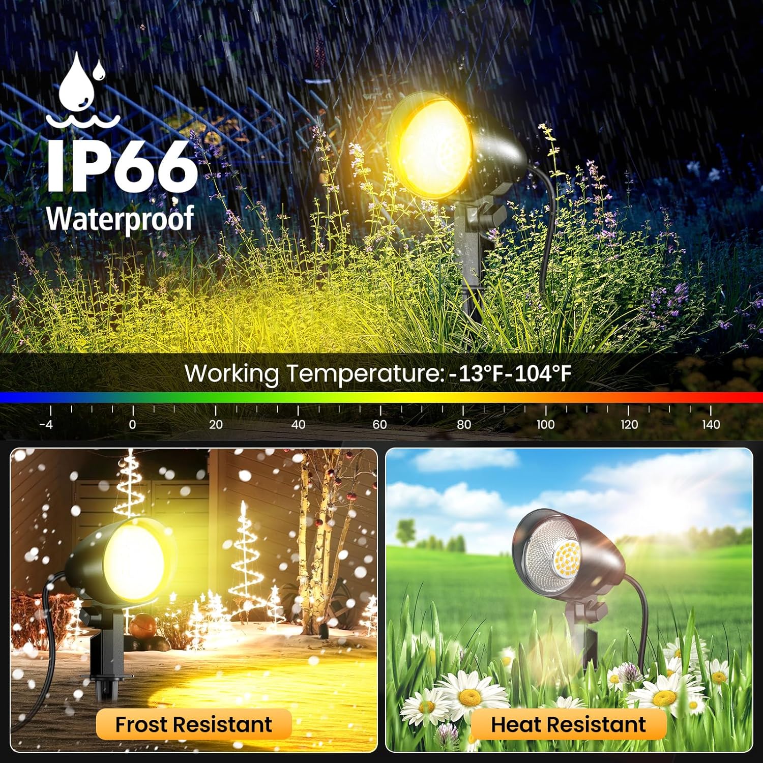 MEIKEE 20W Outdoor LED Landscape Lighting Spot Lights Outdoor 1880LM IP66 Waterproof Landscape Lights for Pathway Patio Yard Lawn Decorative 120V US 3-Plug 2 Packs