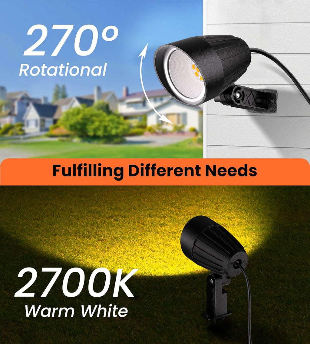 MEIKEE 12W Landscape Lighting, 120V 2700K Warm White LED Garden Lights, IP66 Waterproof Outdoor Landscape Spot Lights with US Plug for Wall Tree Fence Yard Path (2 Pack)