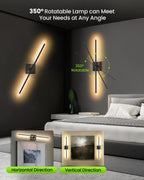MEIKEE 2 Pack 28in Wireless Battery Wall Sconces, 10000mAh Rechargeable Remote Dimmable Wall Lights, 6 CCT 350° Rotatable Lamp for Bedroom Living Room Mirror Decor