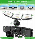 MEIKEE 70W 3-Head LED Motion Sensor Outdoor Security Light, 6580LM 6500K Dusk-to-Dawn IP66 Waterproof Motion Activated Flood Light for Entryway, Yard & Garage